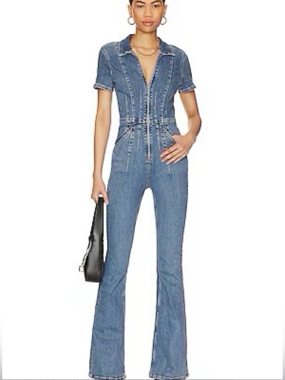 REVOLVE x Free People We The Free Jayde Flare Blue Jean Jumpsuit Size XS